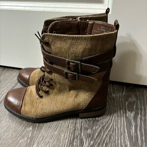 Bamboo Boots Womens Size 7 Brown Lace Up Battle Flat Inner Zipper Combat